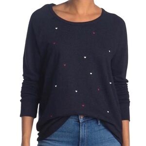 Sundry Micro Hearts Raglan Pullover Sweatshirt Navy Blue Size 2 Medium